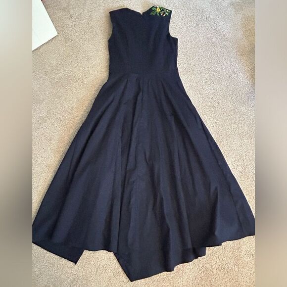Wayward Fancies by eShakti Navy Blue Embroidered Floral Long Sleeveless Dress 4 - Picture 11 of 12